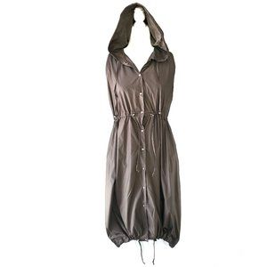 Sarah Pacini Hoodie Dress Khaki Military Style Button Front Sleeveless Italian 1